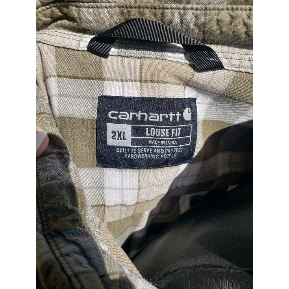 Carhartt Shirt Mens 2XL Green Plaid Loose Fit Long Sleeve Button Up 100% Cotton - Picture 9 of 14